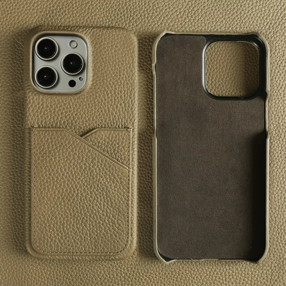 Kaki Case porte carte cuir